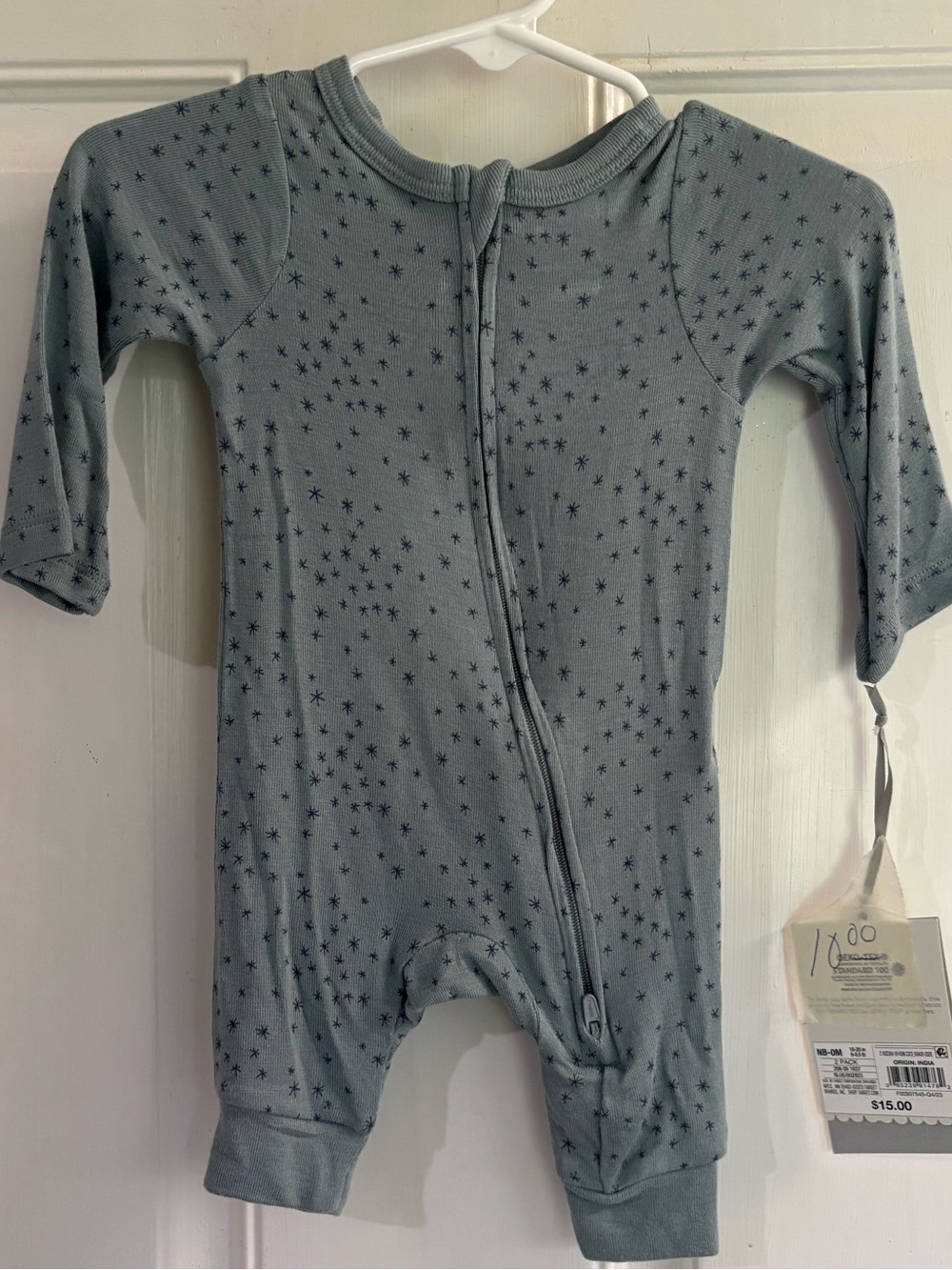 NWT NB Cloud Island blue-grey star print long sleeve zip up romper.  Retail 15.0